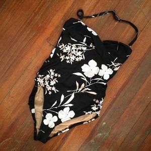 Never worn! Black flowered bathing suit